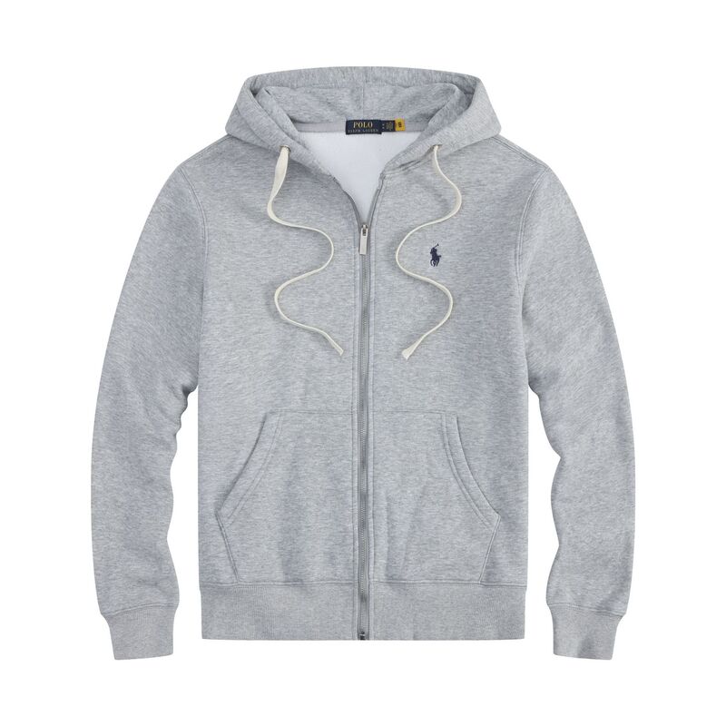 Cross-border exclusive supply of RL men's pure cotton hooded sweatshirt with zipper, solid color, embroidered pony logo, foreign trade casual hoodie