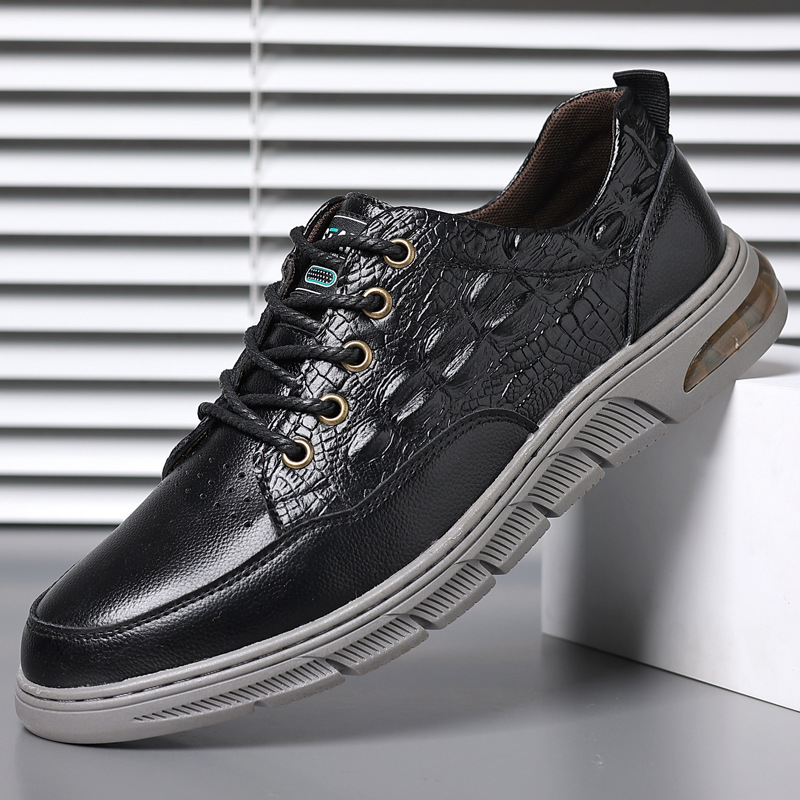 Pánske topánky s krokodílím vzorom, jeseň 2023, nové šnurovacie topánky, mládežnícke trendy, mäkká podrážka, ležérne kožené topánky_voghion.com
