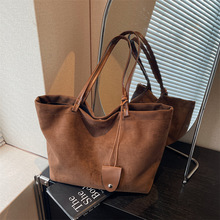 秋冬深色系麂皮绒托特包大容量休闲百搭通勤包简约质感单肩子母包