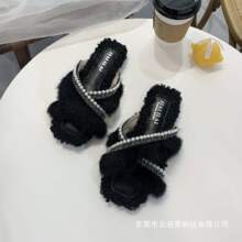 真兔毛毛拖鞋女外穿2026新款韩版防滑厚底平底毛茸茸一字拖鞋