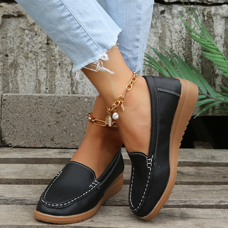 SHLIANG Lederschuhe für Damen, flache Schuhe, weiß, schwarz, Halbschuhe mit Absatz, lässige Damen-Mokassins, Slipper, flache Schuhe, Sommerschuhe SB179_voghion.com