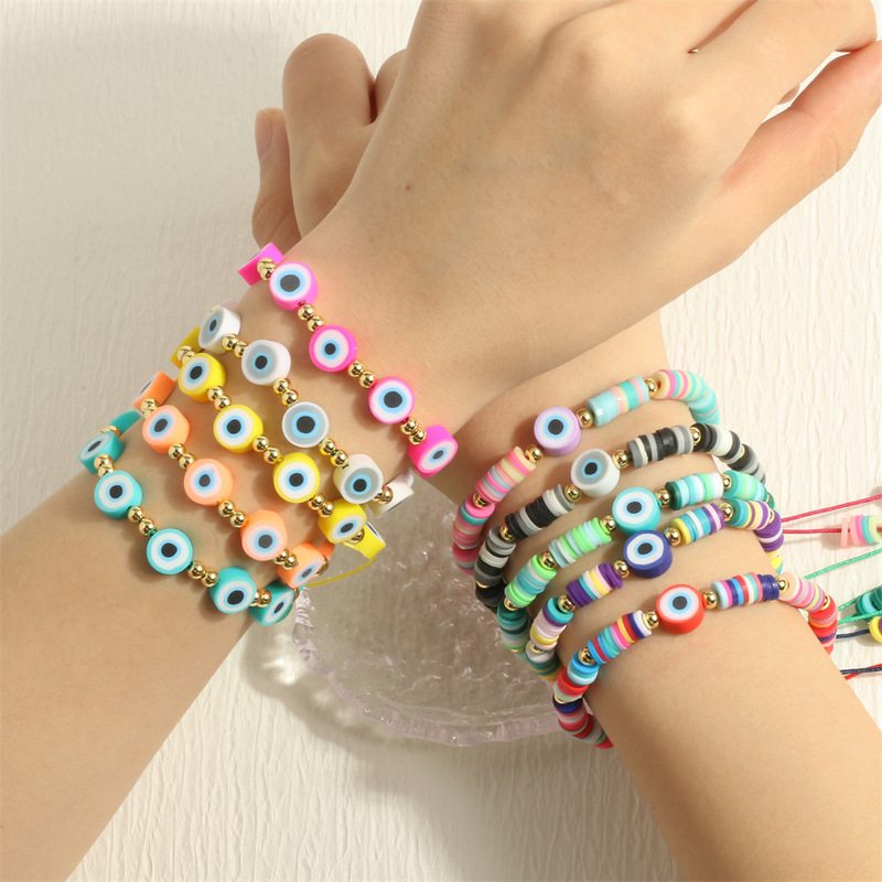 Cross-border Jewelry Mix and Match Color Ethnic Style Soft Clay Beaded Bracelet Devil's Eye Niche Woven Rope Jewelry