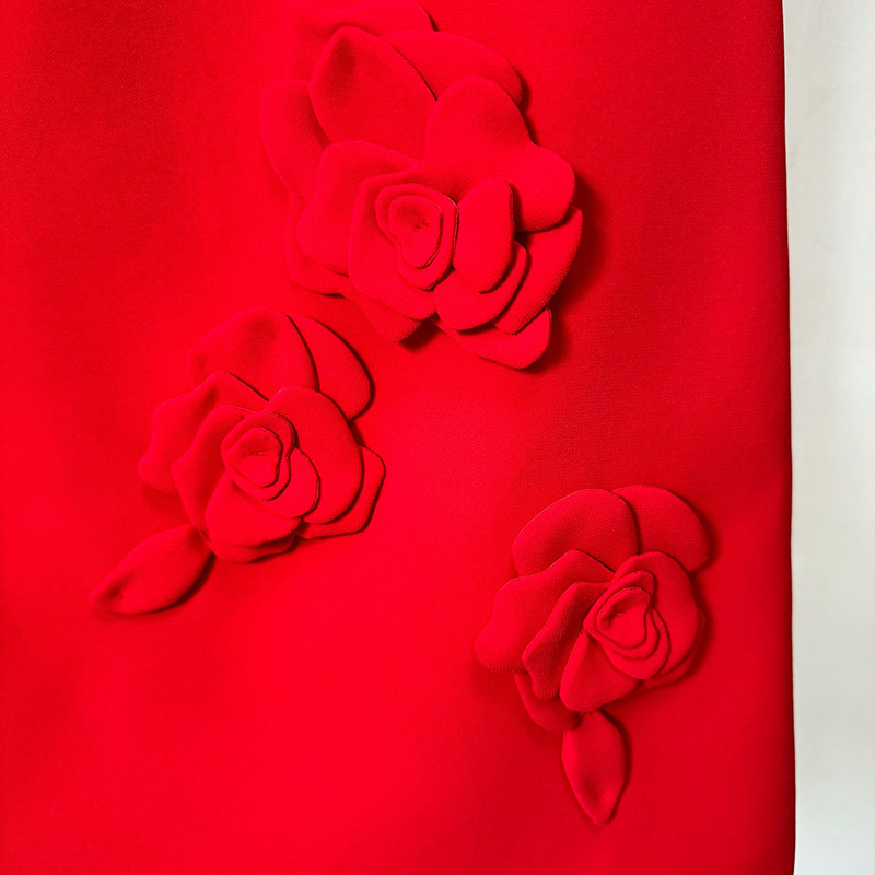 New European And American Heavy Industry Three-dimensional Flower Short Sleeve Dress