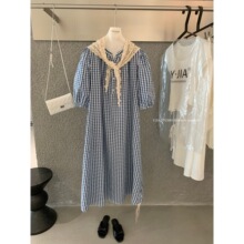 Y.JIA伊嘉 26年夏款上新蓝色格子裙学院风仙女裙连衣裙女配屁帘