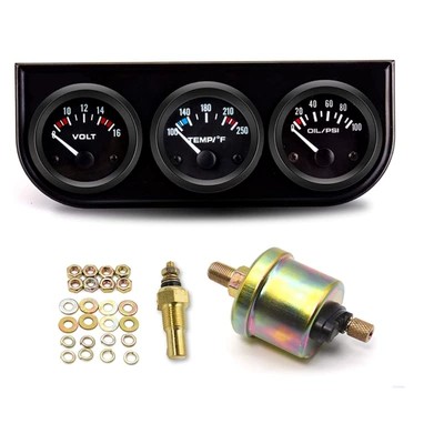 Car meter modified car meter black triple water temperature Fahrenheit oil pressure psi voltmeter (automobile instrument) - black-frame-black-face
