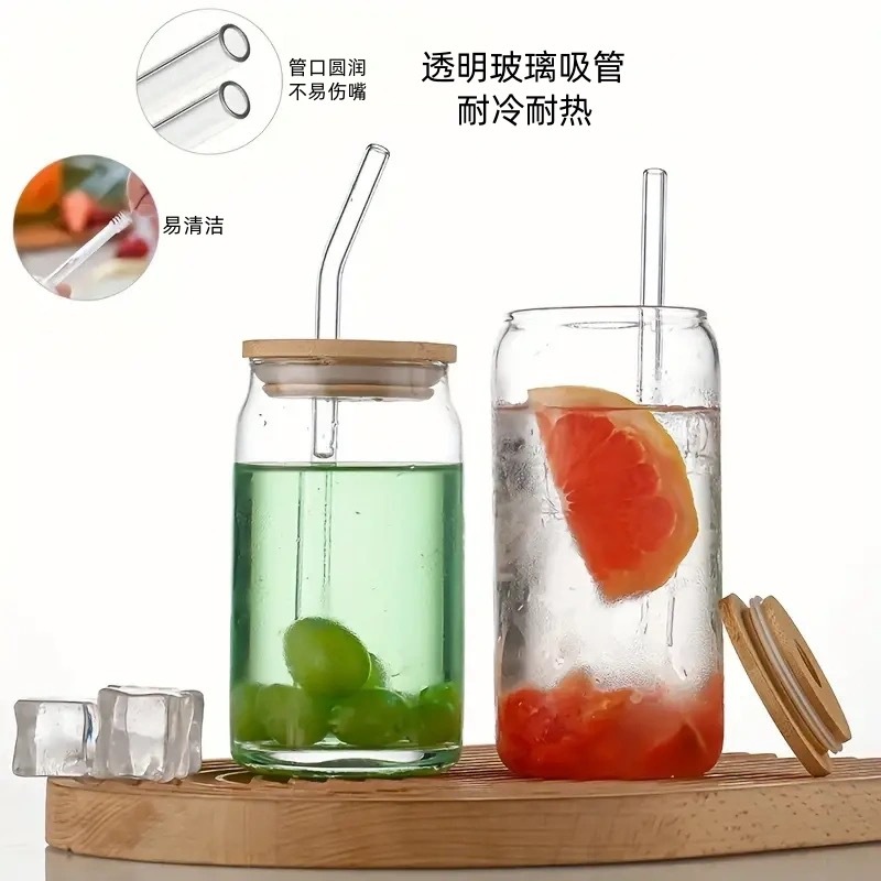 Combinación de paja de vidrio transparente resistente al frío y al calor no desechable jugo de leche paja de leche té conjunto de tubería de bebida transparente