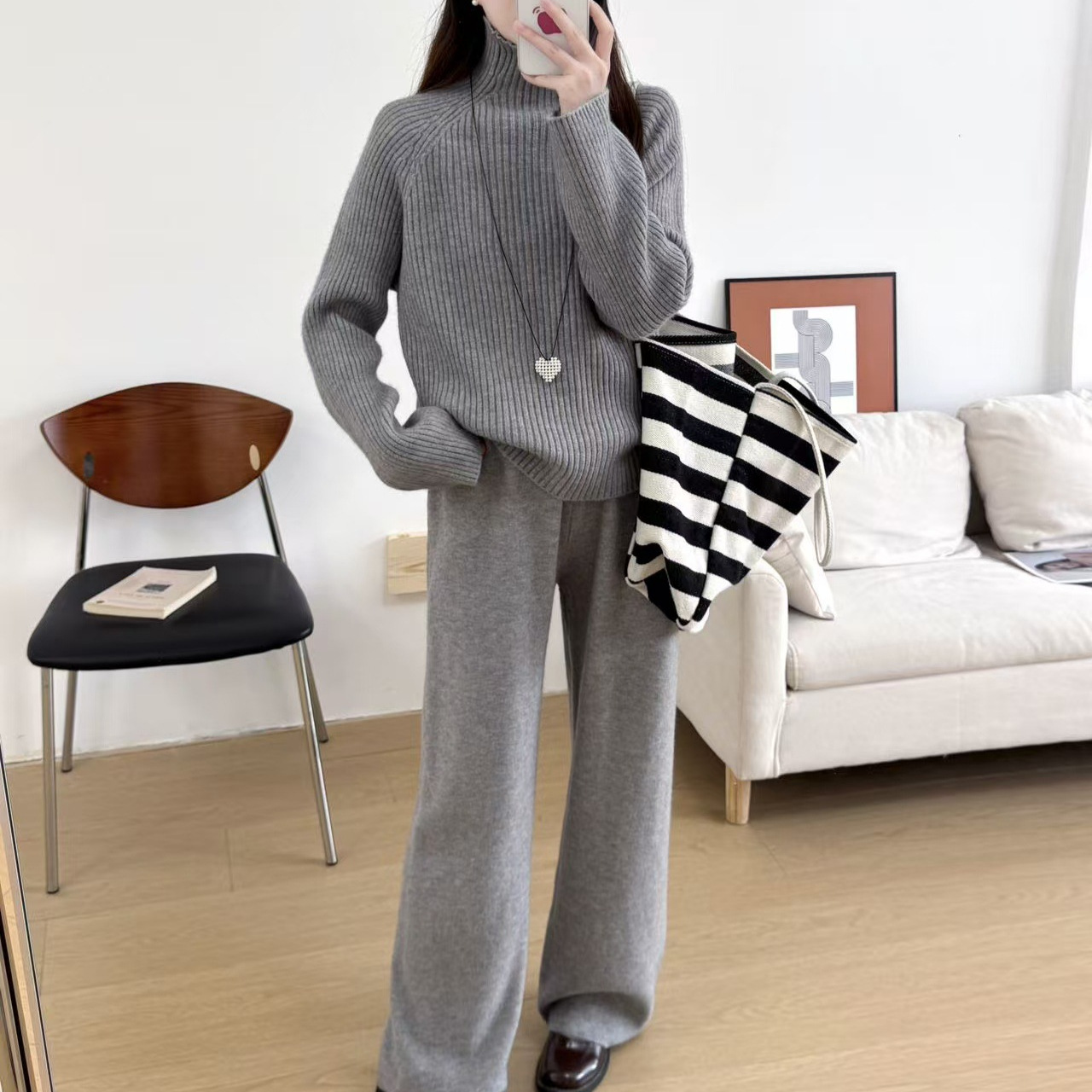韩版慵懒风套装女2026新款秋冬加厚粗毛线针织衫垂感阔腿裤两件套