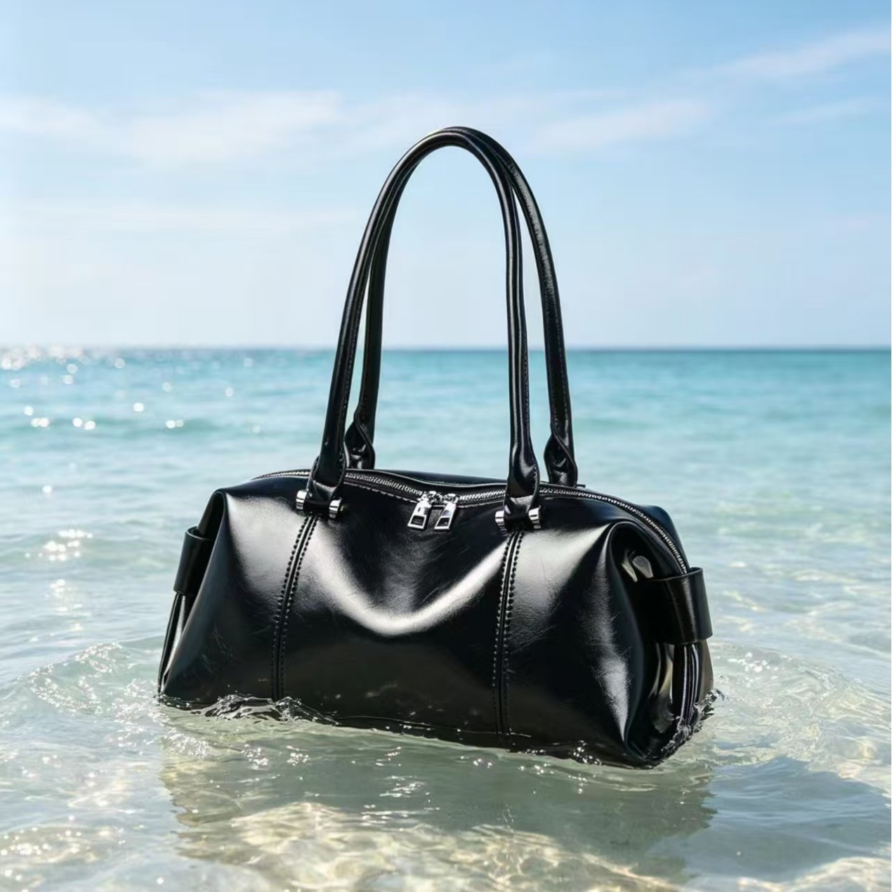 Minimalist Style Shiny Leather Pillow Bag for Women, Large Capacity Handbag, 2026 Summer New Fashion Versatile Commuter Shoulder Bag