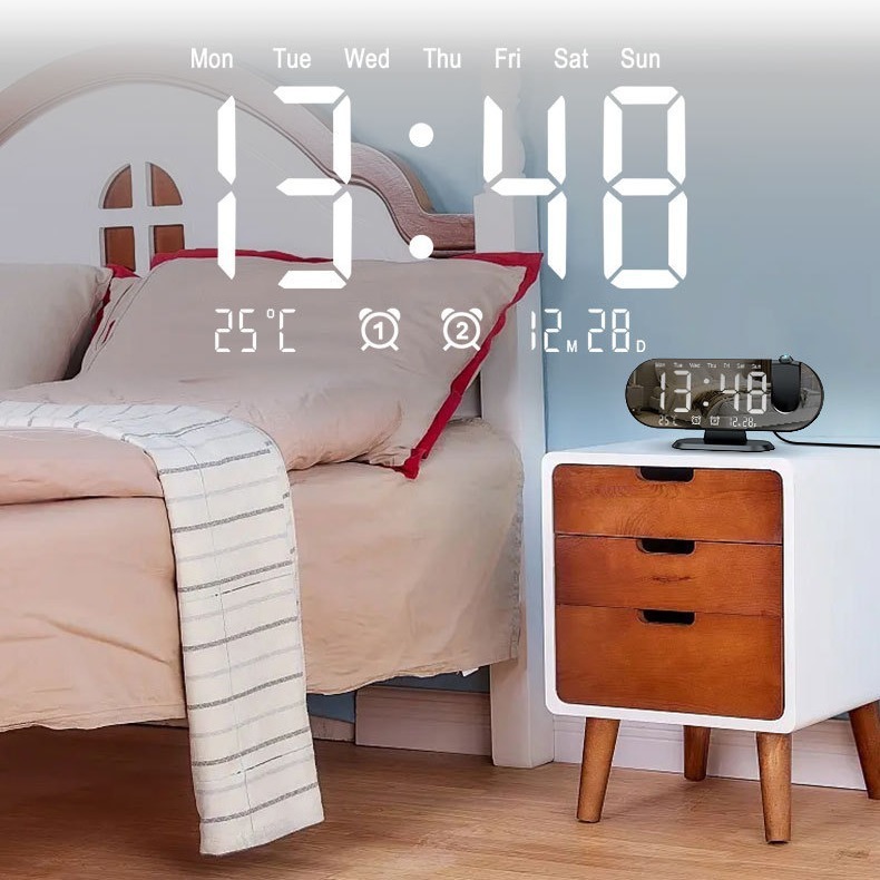 Reloj de proyección de radio multifunción RGB Reloj de alarma LED creativo Temperatura y humedad Reloj de proyección digital Espejo Reloj electrónico