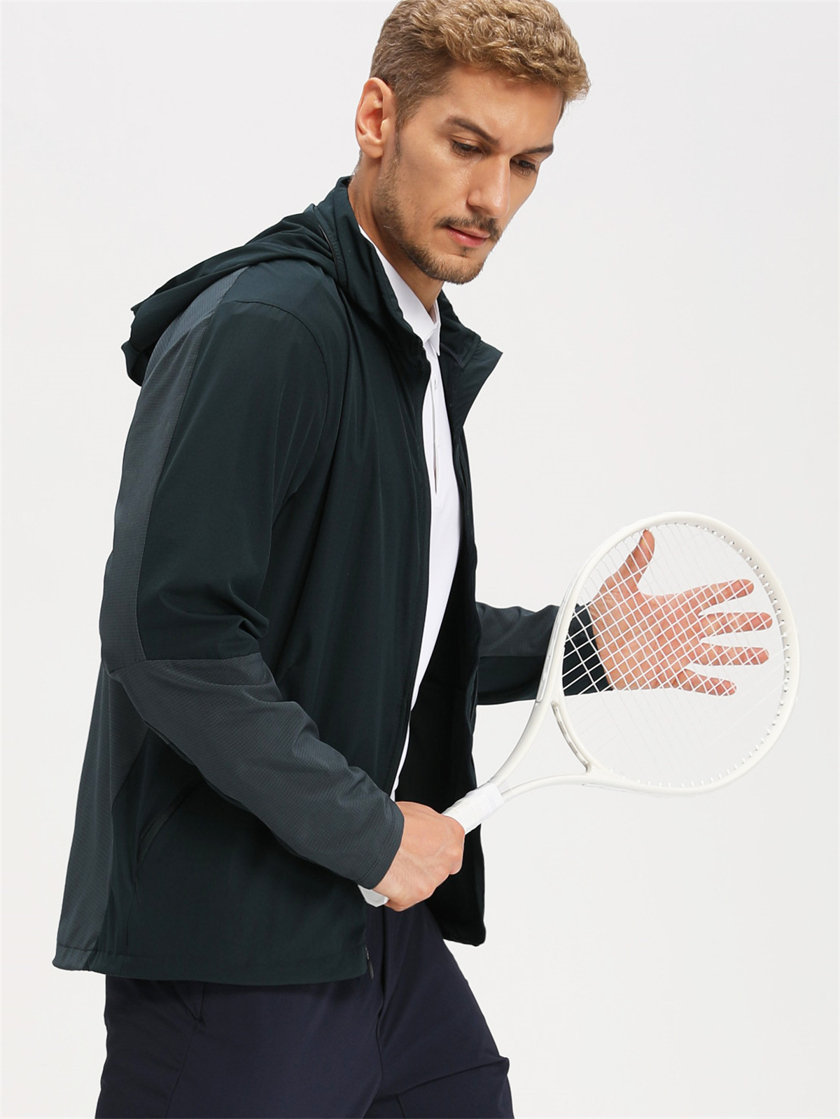 Men's breathable athletic windbreaker detail