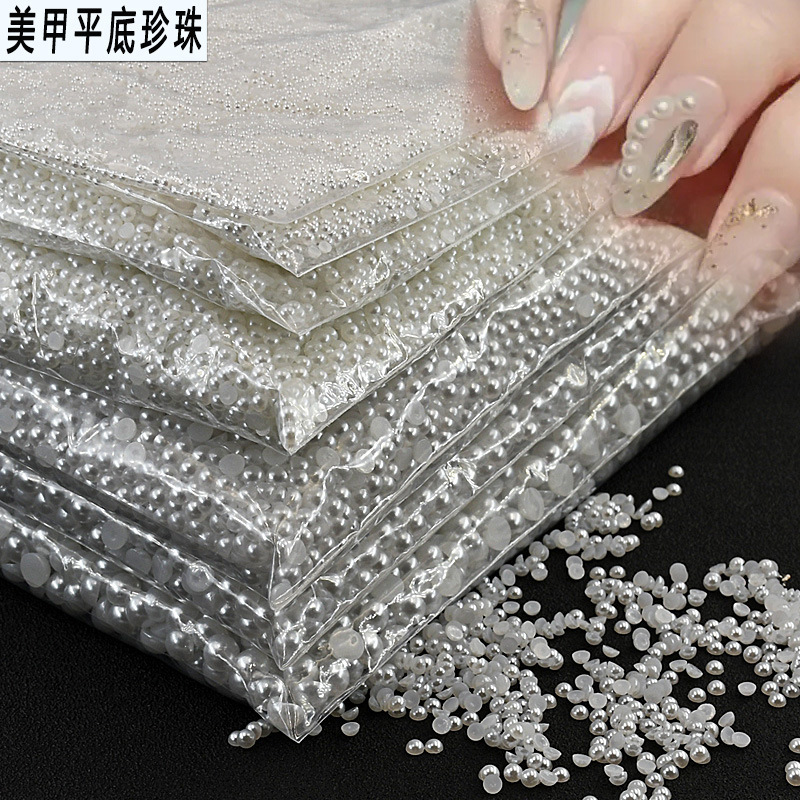 10,000 Imitation High-Gloss Small Round Flat-Bottomed Pearls Pure White Mini Non-Falling Half-Faced DIY Yiwu Nail Art Accessories Wholesale