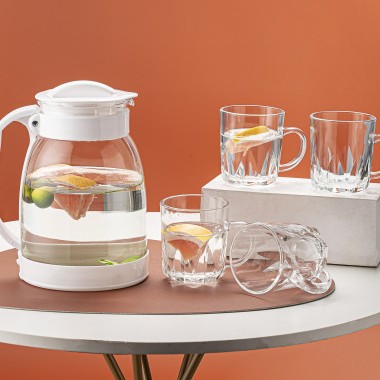 Juego de Teteras de Gran Capacidad para Uso Doméstico, Engrosado, de Alto Valor Estético, Jarra para Agua Fría, Tetera, Taza de Agua, Juego de Té de Vidrio al por Mayor de Fábrica.