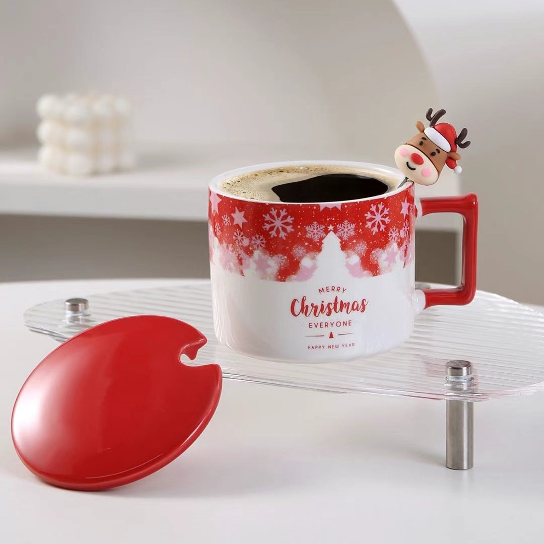 Caja de regalo de Navidad pareja taza de regalo taza de agua de cerámica árbol de Navidad personalizado copo de nieve taza de alto aspecto taza