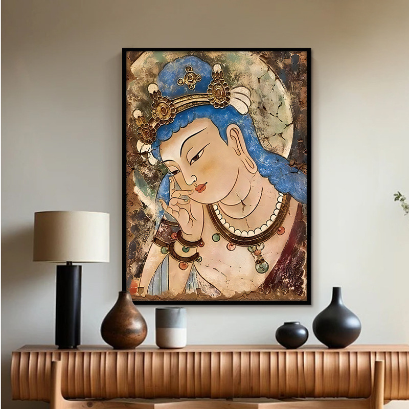 莫高窟佛像挂画中式复古装饰画观音菩萨书房茶馆茶室禅意敦煌壁画