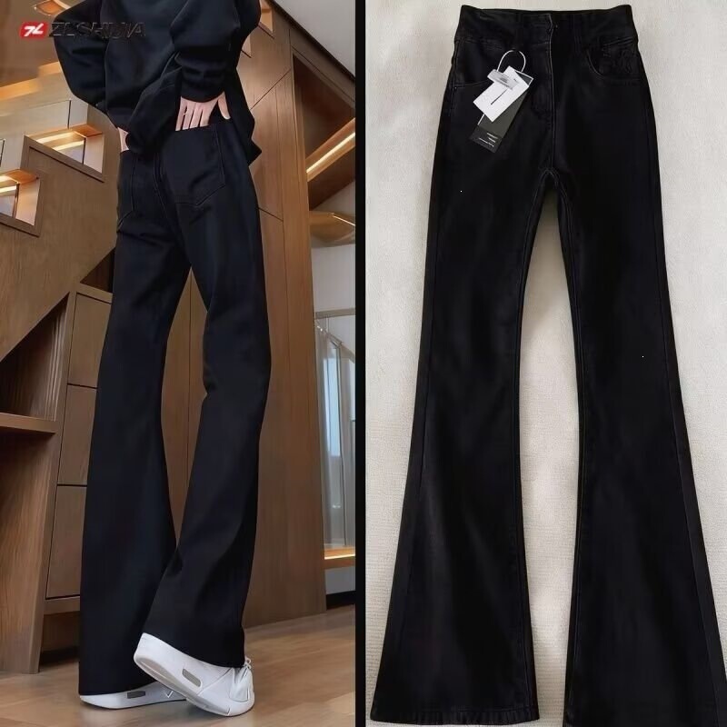 Cleanfit black and gray slightly flared soft denim jeans for men, American high street vibe pants, straight slim fit curved pants Cleanfit black and gray slightly flared soft denim jeans for men, American high street vibe pants, straight slim fit curved pants