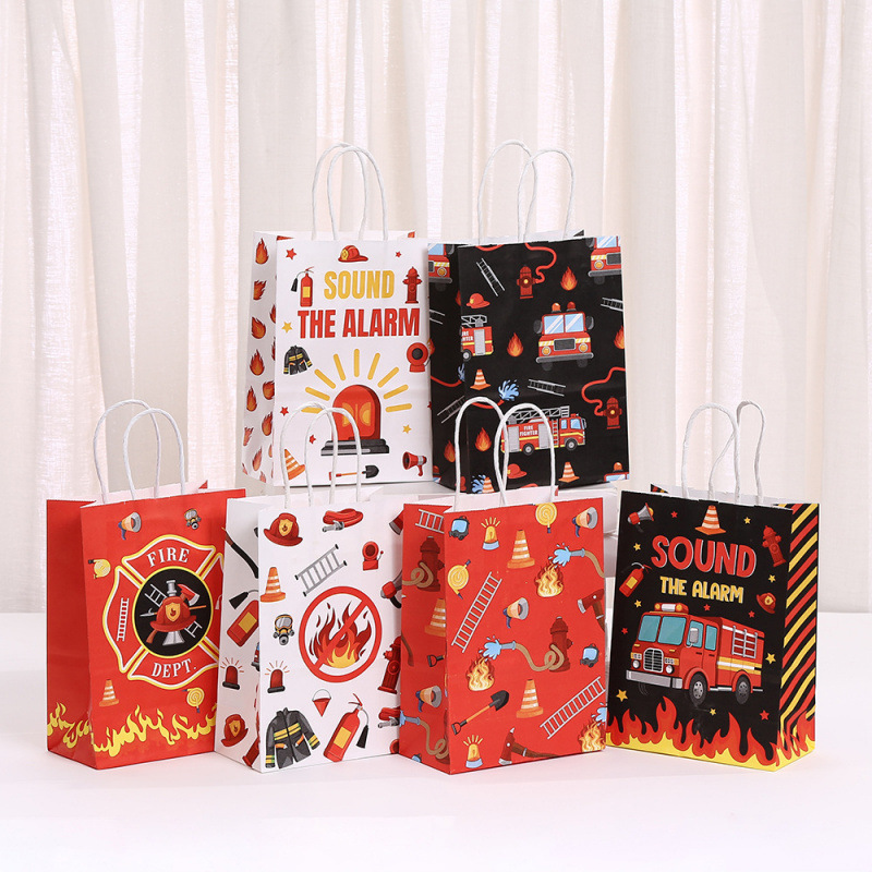 新款创意消防车礼品袋手提派对零食糖果包装袋卡通印花伴手礼袋