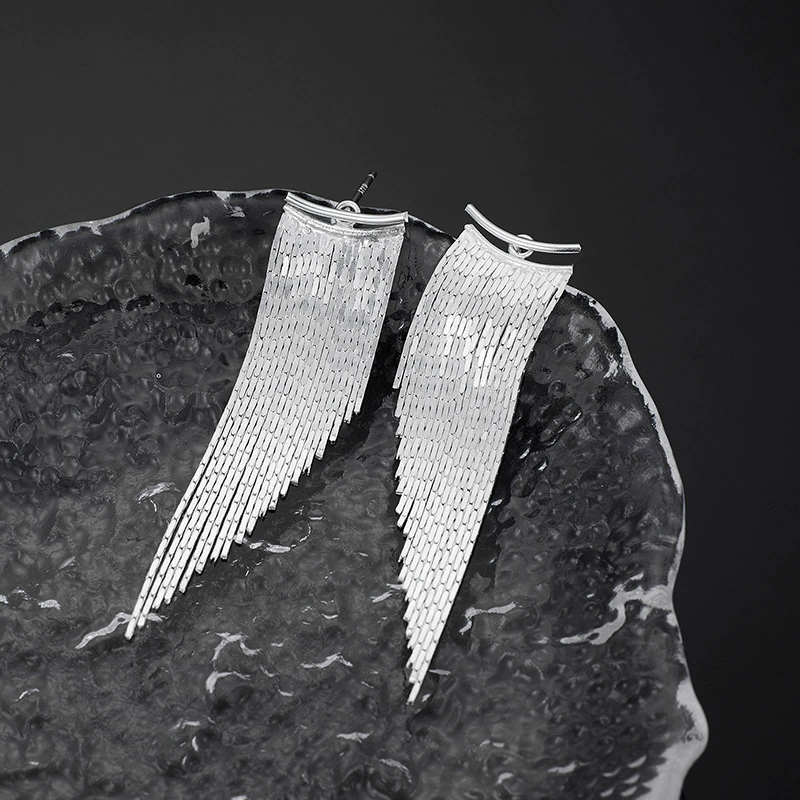 Long small design earrings, silver 925 sample, light luxury style