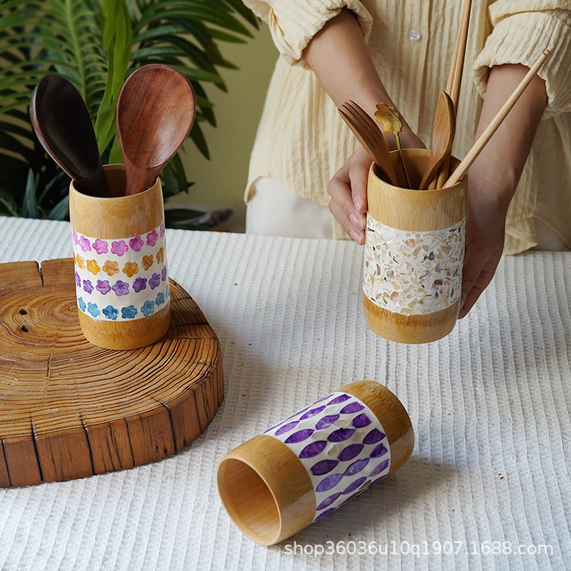 쉘 젓가락 홀더 대나무 호텔 식당 젓가락 상자 창조적 인 마시는 맥주 주스 컵 화장품 브러시 보관