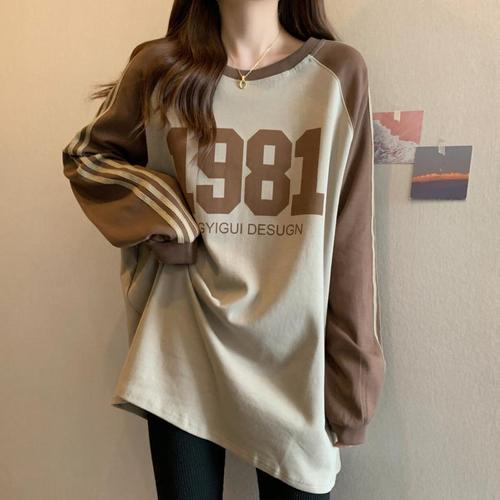 Long and medium-length women's sweatshirt for spring and winter, thin and loose-fitting, plus-size, lazy wind-resistant long-length coat top for women
