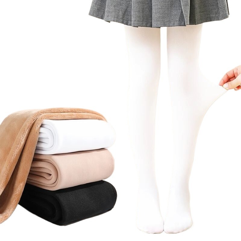 Girls' Thin Thickened Dance Tights Autumn and Winter White Leggings Pantyhose Children's Fleece-Lined Toe-Resistant Durable Tights