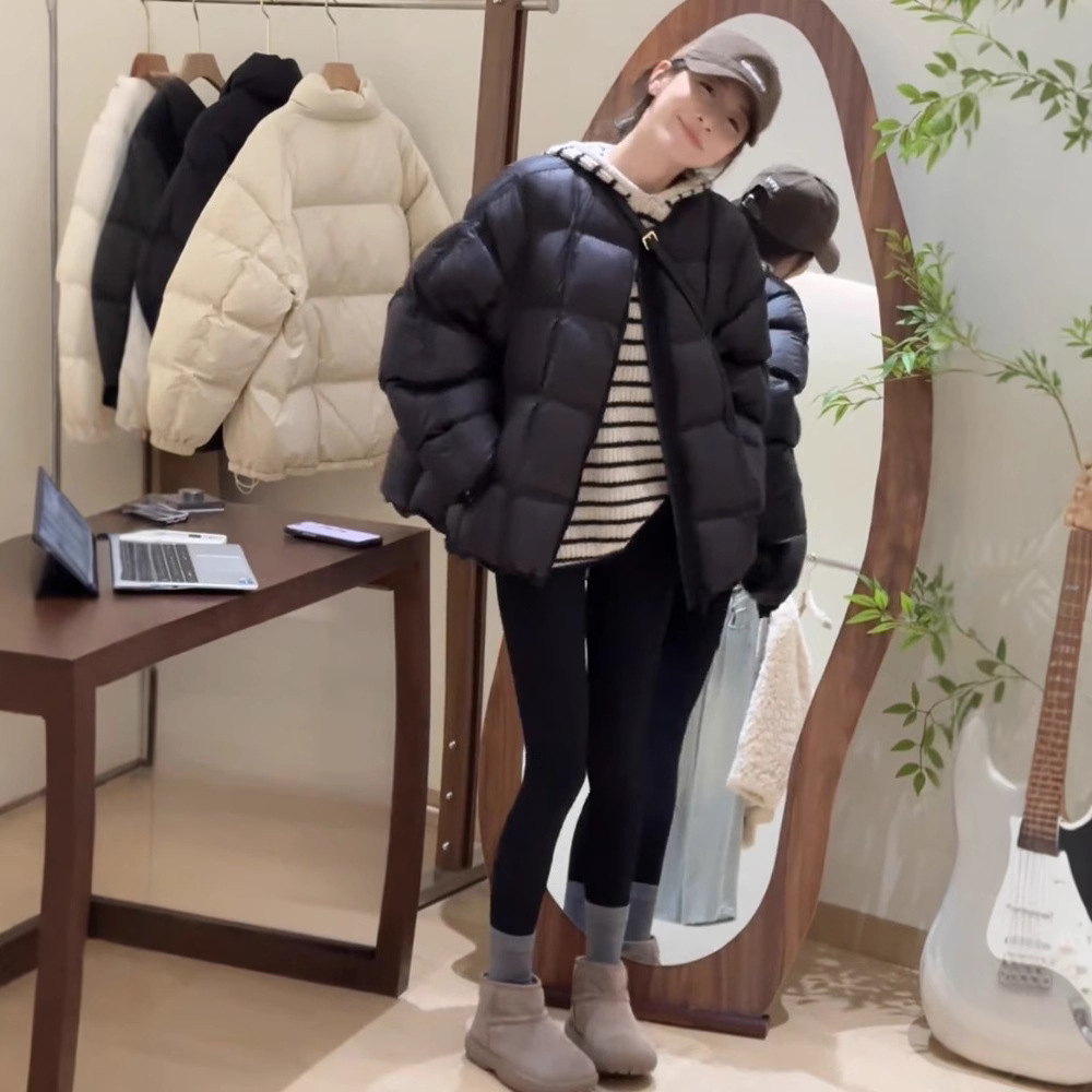 패션 하이 엔드 라운드 넥 두껍게 다운 재킷 여성의 2024 겨울 새로운 다용도 느슨한 빵 코트