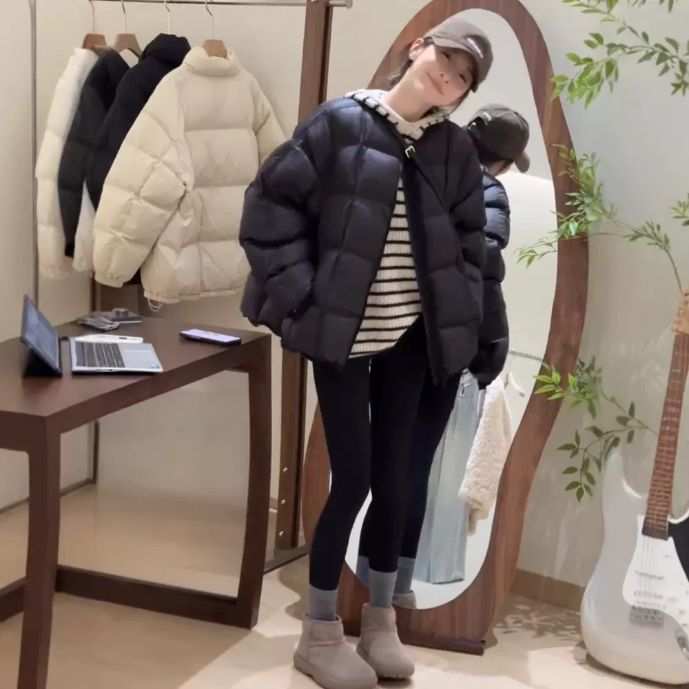 时尚高级感圆领加厚羽绒服女2024年冬季新款百搭宽松面包服外套