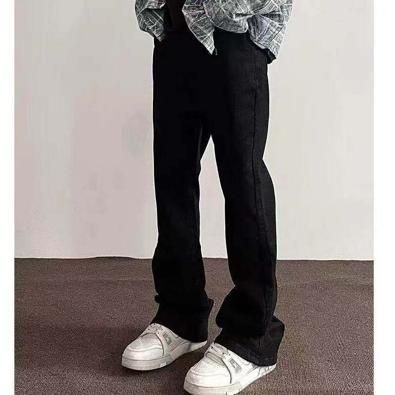 Jean droit délavé vintage avec évasement subtil – Pantalon en denim extensible (taille basse, détails peints à la main, tenue décontractée printanière, tailles M à 4XL)_voghion.com