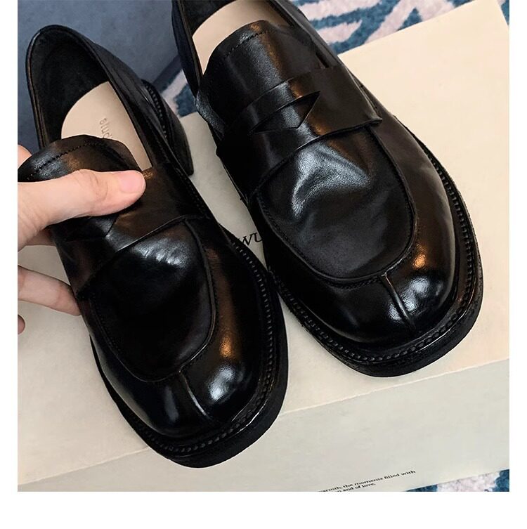 Giày lười nữ da bò mũi tròn gót vừa 3–5 cm — Điểm đen, Đốm nâu cổ điển chi tiết 38