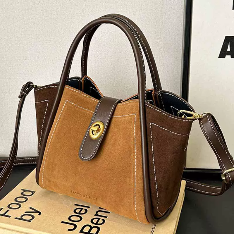 复古磨砂手提菜篮子包女新款高级感上班通勤手拎包时尚单肩斜挎包