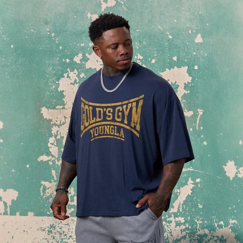 YOUNGLA x GOLD'S new men's short-sleeve jogger sports fitness cotton oversized loose-fit short T-shirt YOUNGLA x GOLD'S new men's short-sleeve jogger sports fitness cotton oversized loose-fit short T-shirt