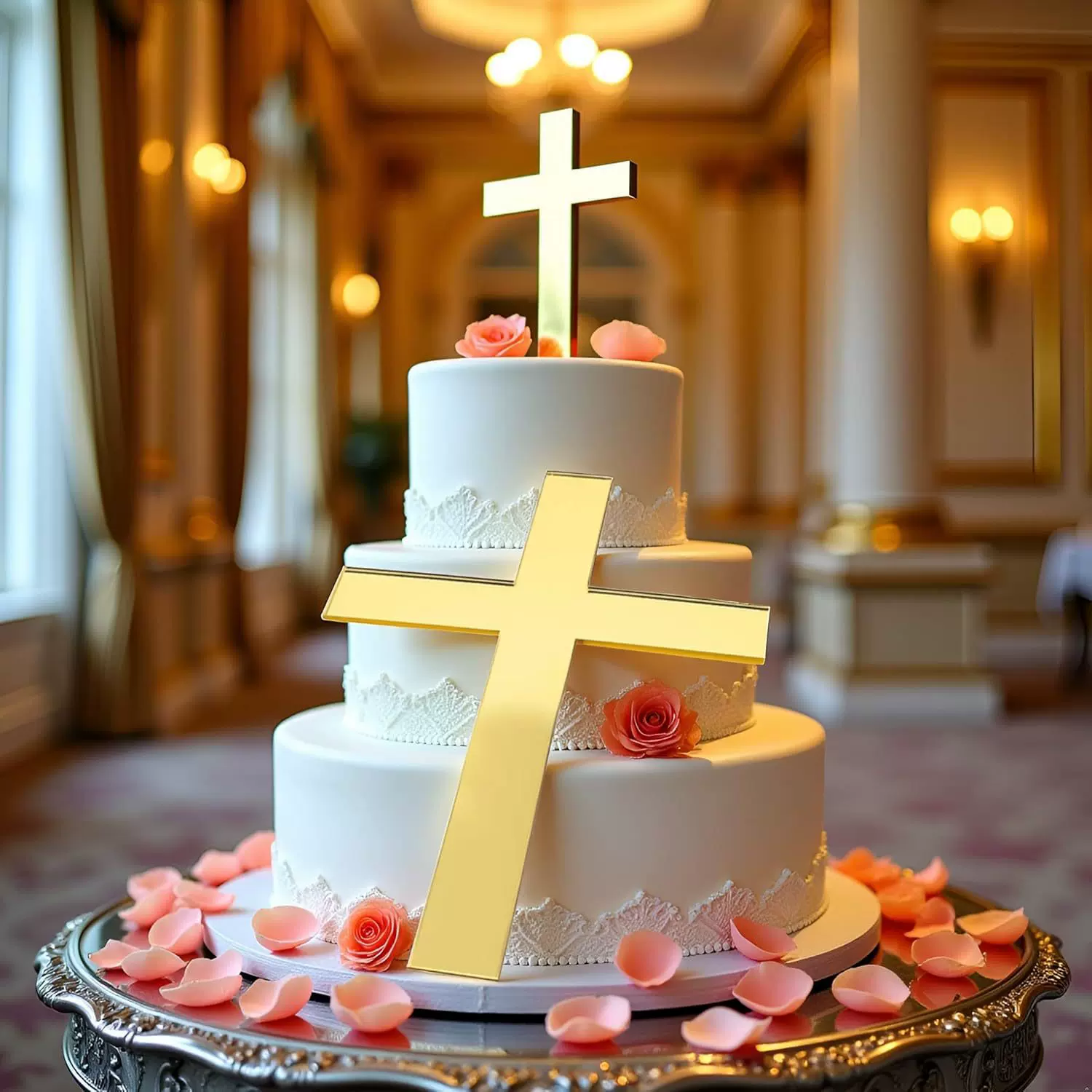 跨境圣餐亚克力十字架蛋糕装饰插件圣餐婴儿洗礼派对蛋糕装饰摆件