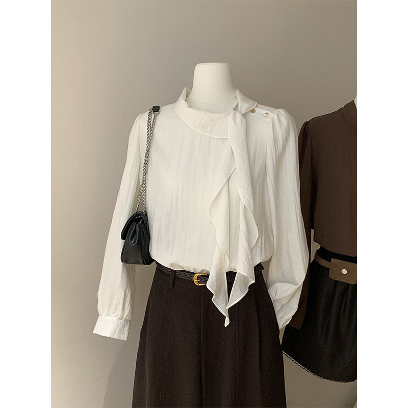 Gentle Ribbon Long Sleeve Shirt for Women, Autumn 2026 Design, Elegant Commuting Work Shirt, Top 8592