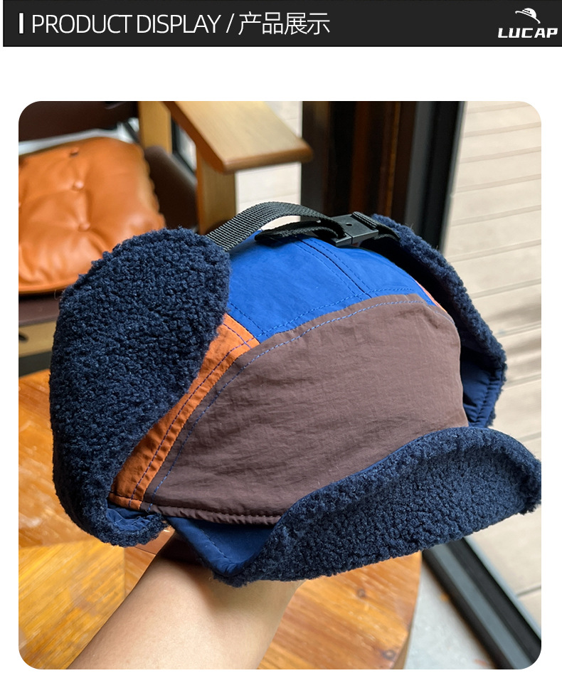 Koreanische Mode Farbe Passenden Lint Bomber Hüte für Männer und Frauen Winter Outdoor Reiten Warme Ohrenklappen Vielseitige Ski Pilot Caps – Detail 5