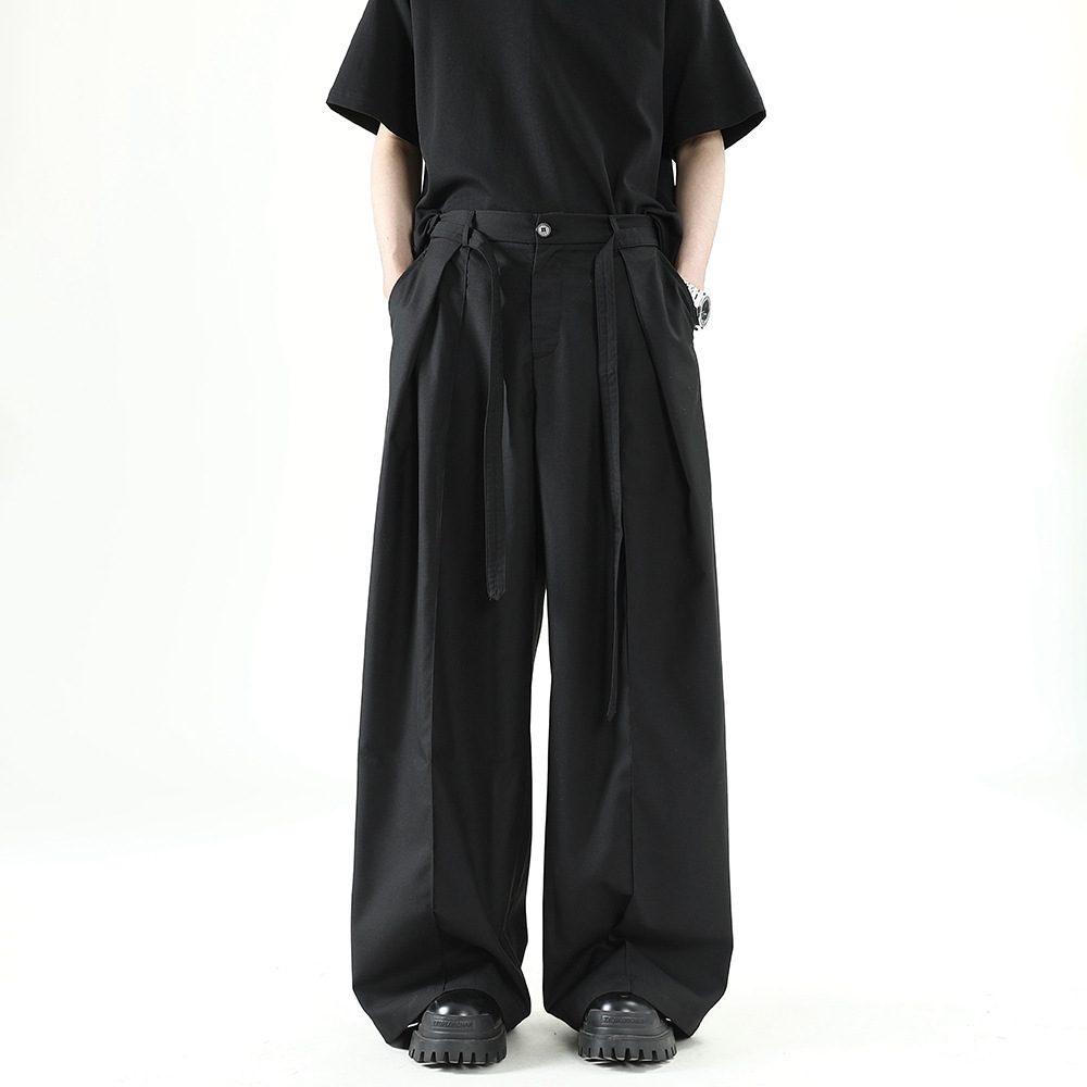 Casual Pants Men's Summer Design Sense Mountain Style Yaosi Style Pants Hangting Sense Loose Straight Leg Wide Leg Pants Black