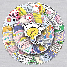 50张法语励志文字贴纸跨境原创正能量创意装饰手帐本咕卡电脑贴纸