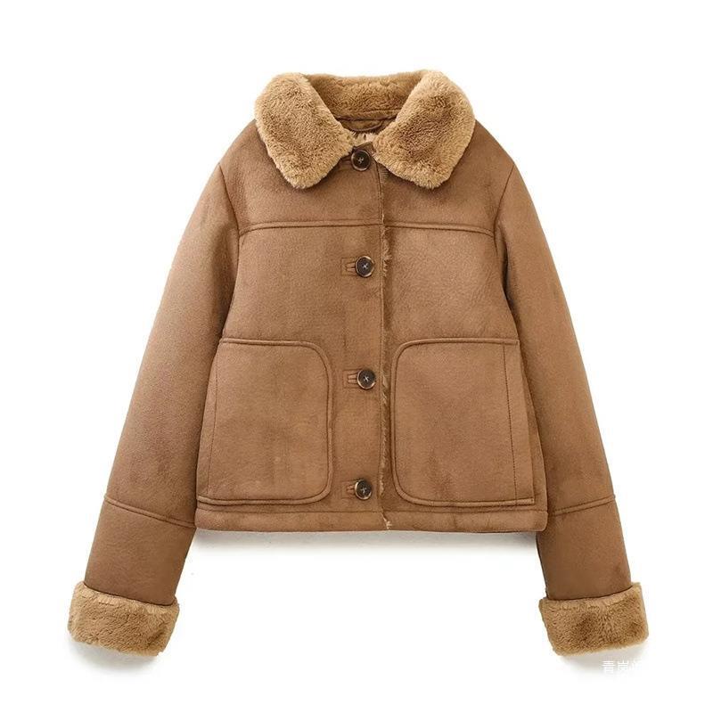 Cross-border 23 Autumn new women's fur suede texture effect double-sided short jacket coat 6318243
