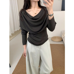 木四 秋冬设计感荡领披肩打底两件套女装针织衫显瘦长袖上衣M6694