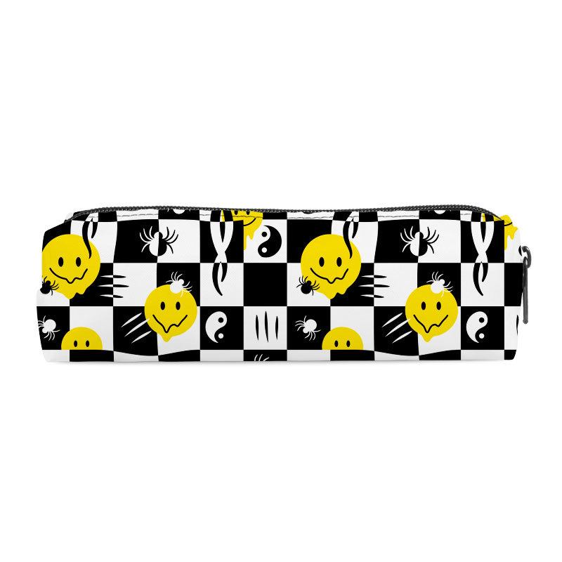 Transfronterizo nuevo sonriente bolsas de lápiz cilíndricas de poliéster simple de alto valor visual bolsa de papelería almacenamiento de gran capacidad