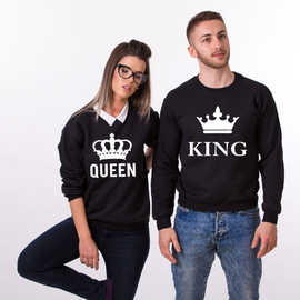 皇冠king queen秋冬新款男女情侣装国王皇后加绒加厚卫衣欧美