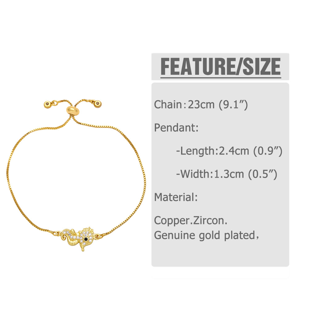 Fashion simple color zircon seahorse butterfly copper bracelet hand jewelry