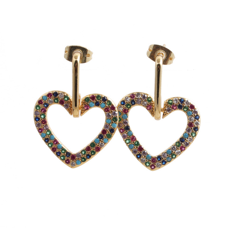 Fashion Copper Gold Peach Heart Stud Earrings display picture 5