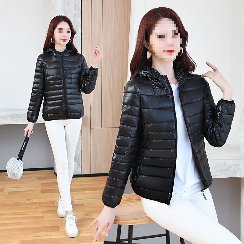 Plus Size 202 Autumn and Winter Lightweight Korean Style Slim Hooded Lightweight Casual European and American Slim Outer 0 New Cotton Jacket Women's Short Style