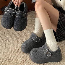 网红爆款复古一脚蹬厚底棉鞋女2025新款冬季增高加绒保暖单鞋女