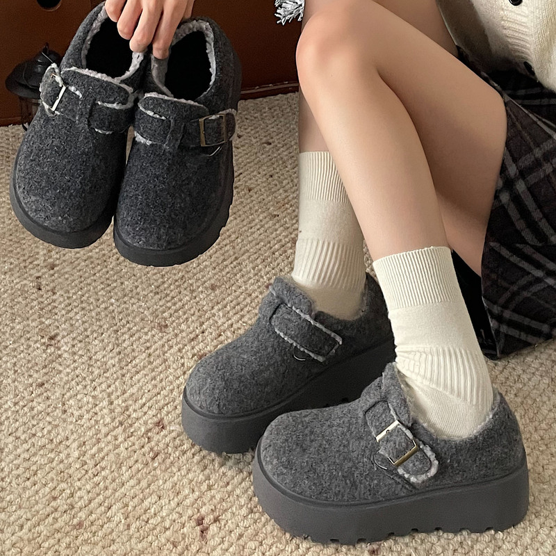 网红爆款复古一脚蹬厚底棉鞋女2025新款冬季增高加绒保暖单鞋女|undefined