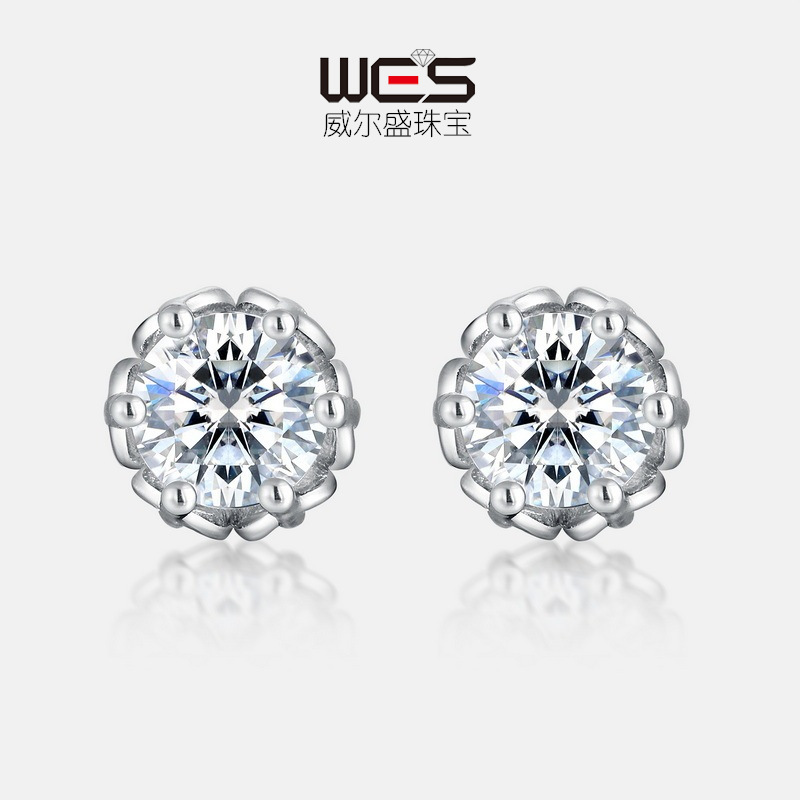 Wilsheng joyería de plata 925 simple moda seis-garra pendientes ronda ocho corazones y ocho flechas VVS moissanite pendientes para las mujeres