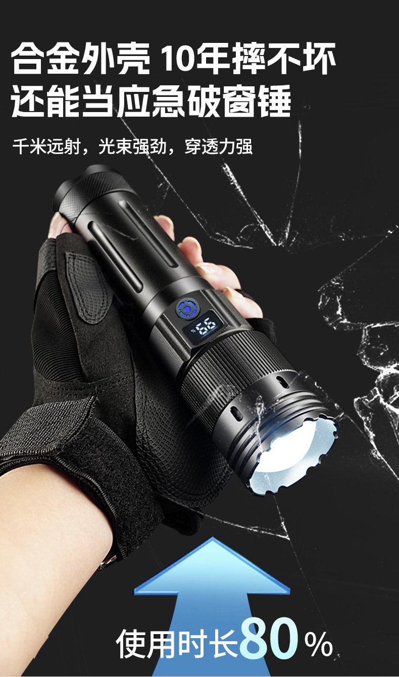 6 New High-Intensity Flashlights, Ultra-Bright, Large-Capacity, Military-Grade, High-Power, Rechargeable, Outdoor, Small and Portable