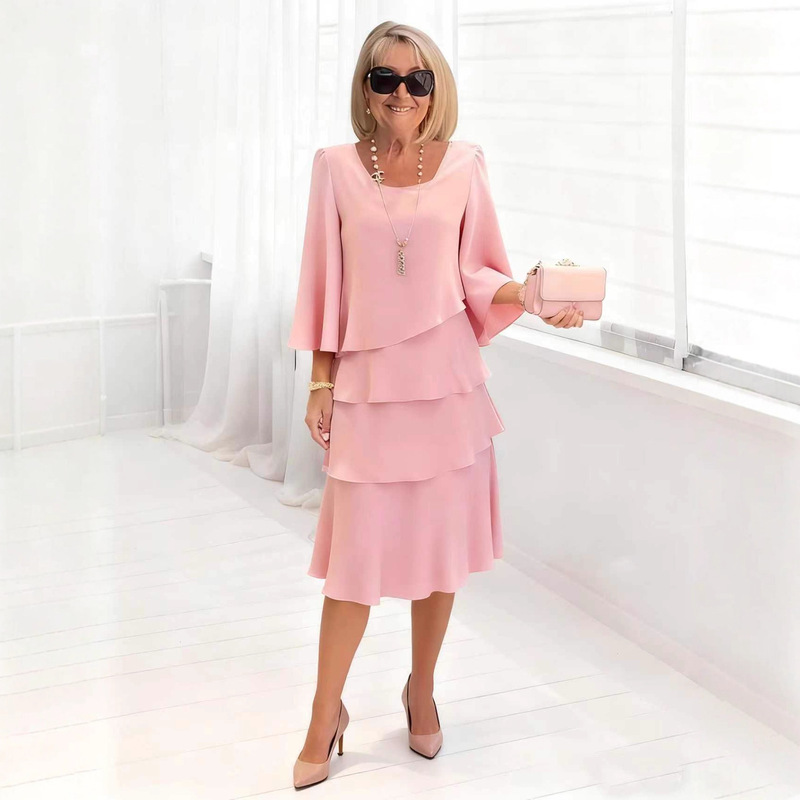 Cross-Border Direct Supply Amazon Aliexpress Wish Women's Summer New Short-Sleeved V Neck Fashion Skirt Style Mid-Length Skirt