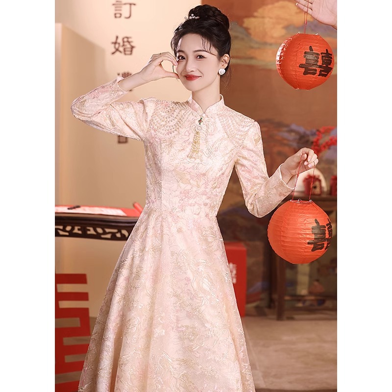 Otoño e Invierno nuevo vestido de la tostada vestido de novia de alto grado de compromiso chino vestido de novia de regreso a la puerta del banquete cheongsam de las mujeres