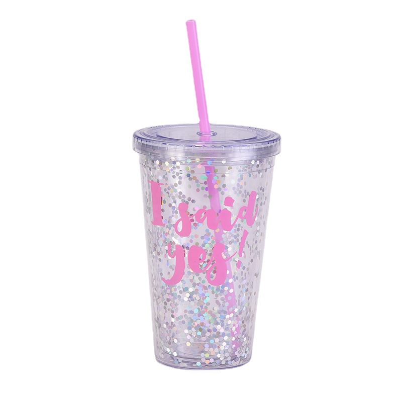 Nuevo regalo transfronterizo taza de boda 16oz doble capa de plástico taza de paja taza transparente simple taza de plástico para las mujeres