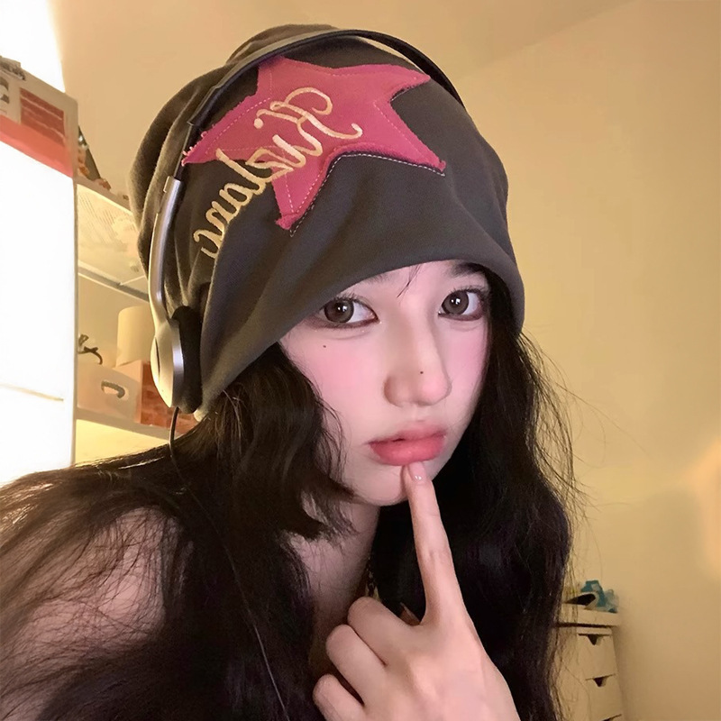 美式小众贴布卷边堆堆帽女秋冬季新款包头帽子护耳冷帽百搭月子帽|undefined